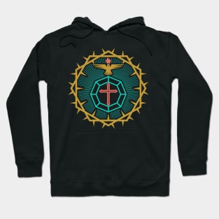 The cross is the diamond of God's love for man, the Dove is the power of the Holy Spirit and the crown of thorns Hoodie